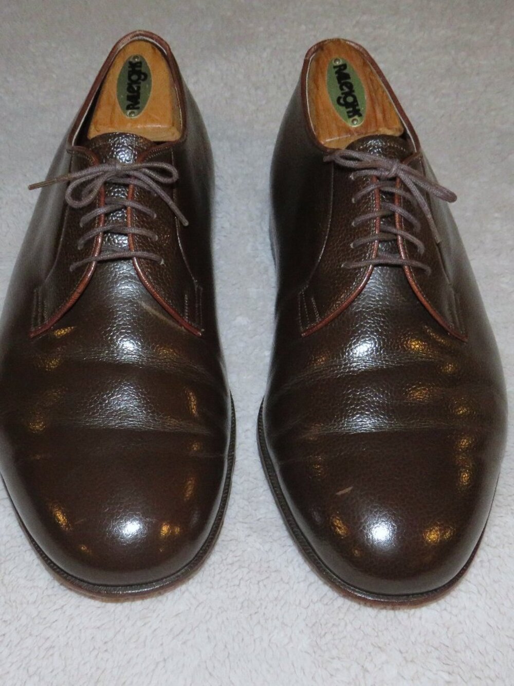 E. Vogel Bespoke Dark Brown Pebbled Calf Leather Plain Toe Derby 11 EE